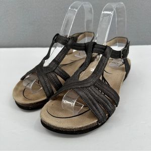 ABEO Bara Ankle Strap Leather Sandals Womens WN 6.5 Pewter Gray Metallic Cork